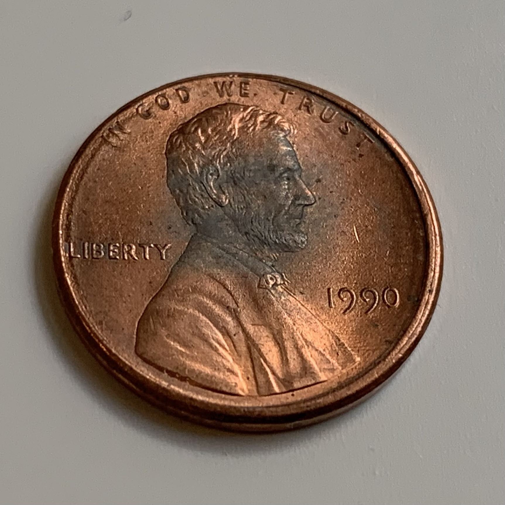 Partial-Plating-Error?-1990-Lincoln-Cent-With-Incomplete-Copper-Plating?